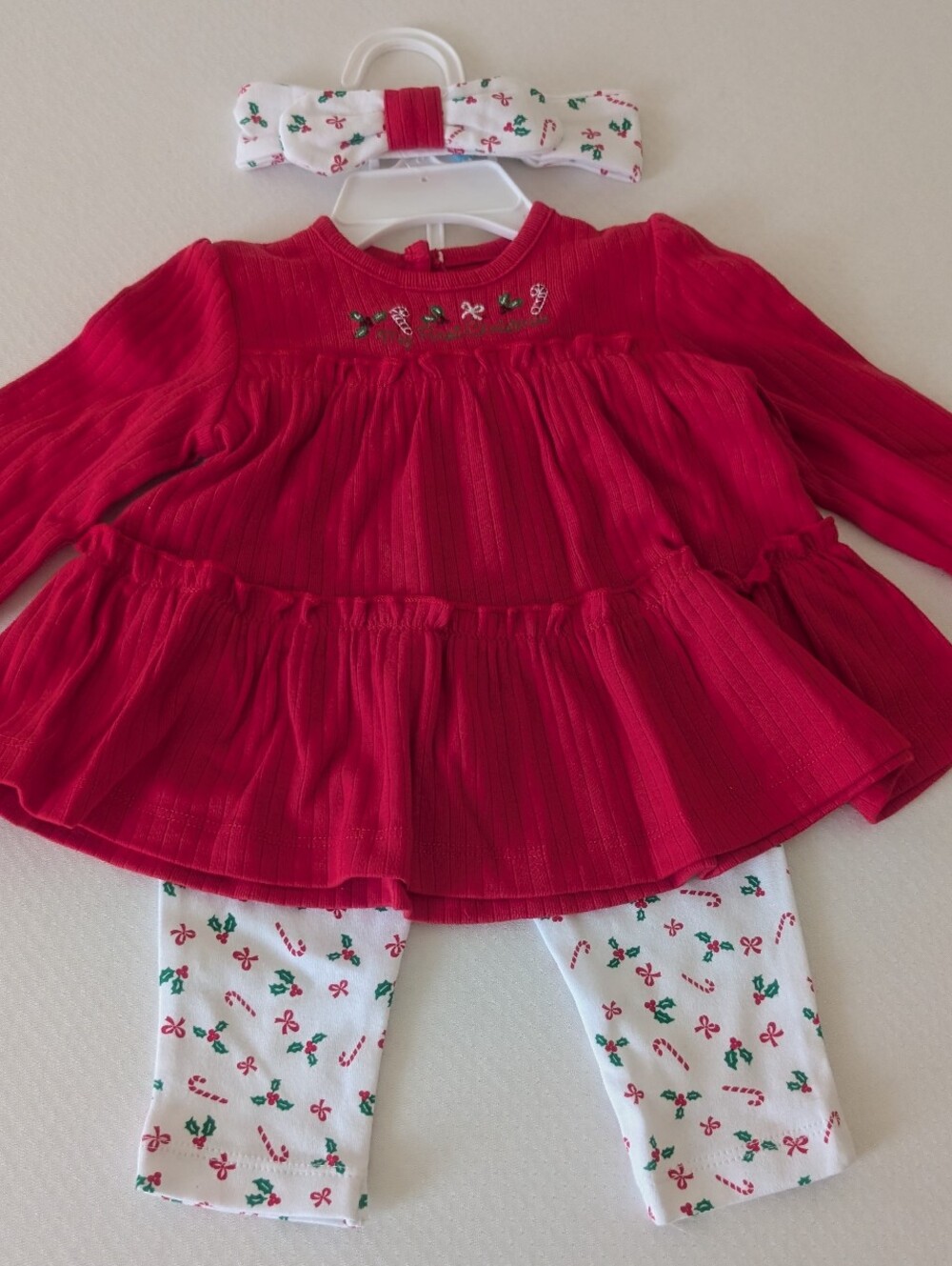 NWT Little Me Candy Cane Tunic, Headband, Leggings Christmas 6M